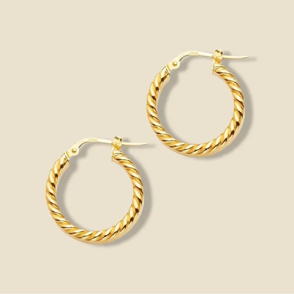 14k Yellow Gold 5mm Braided Hoop Earrings (20 x 20 mm) | Real Gold Huggies |